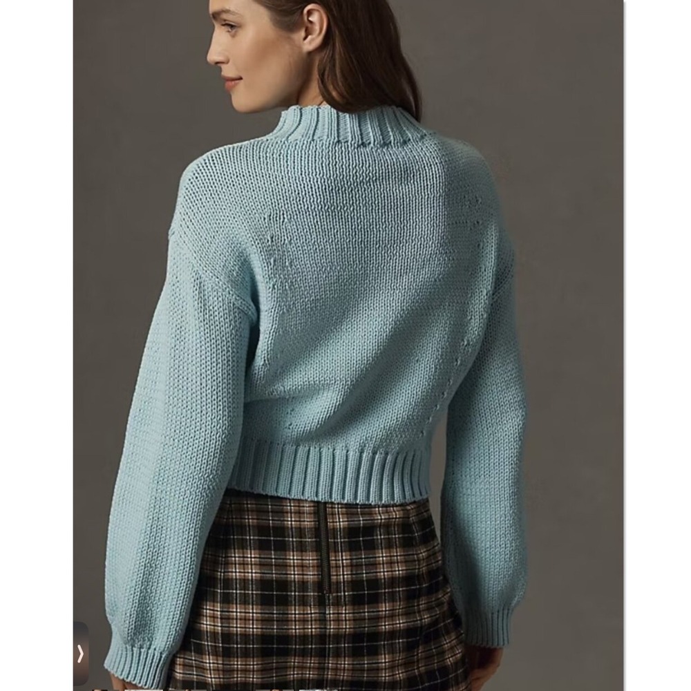 Anthropologie Maeve The Pippa Icon Mock-Neck Sweater Blue Snowflake M NEW Cozy - Picture 3 of 15